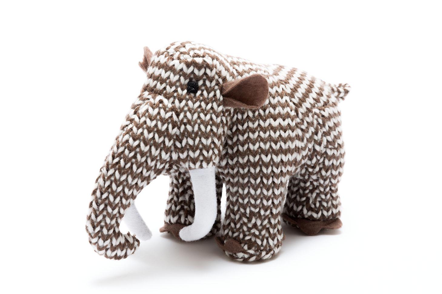 small woolly brown mammoth dinosaur baby toy with rattle